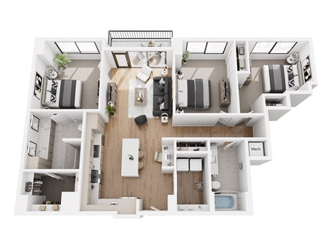 Floor plan for 3 beds, 2 baths, 1452 sqft